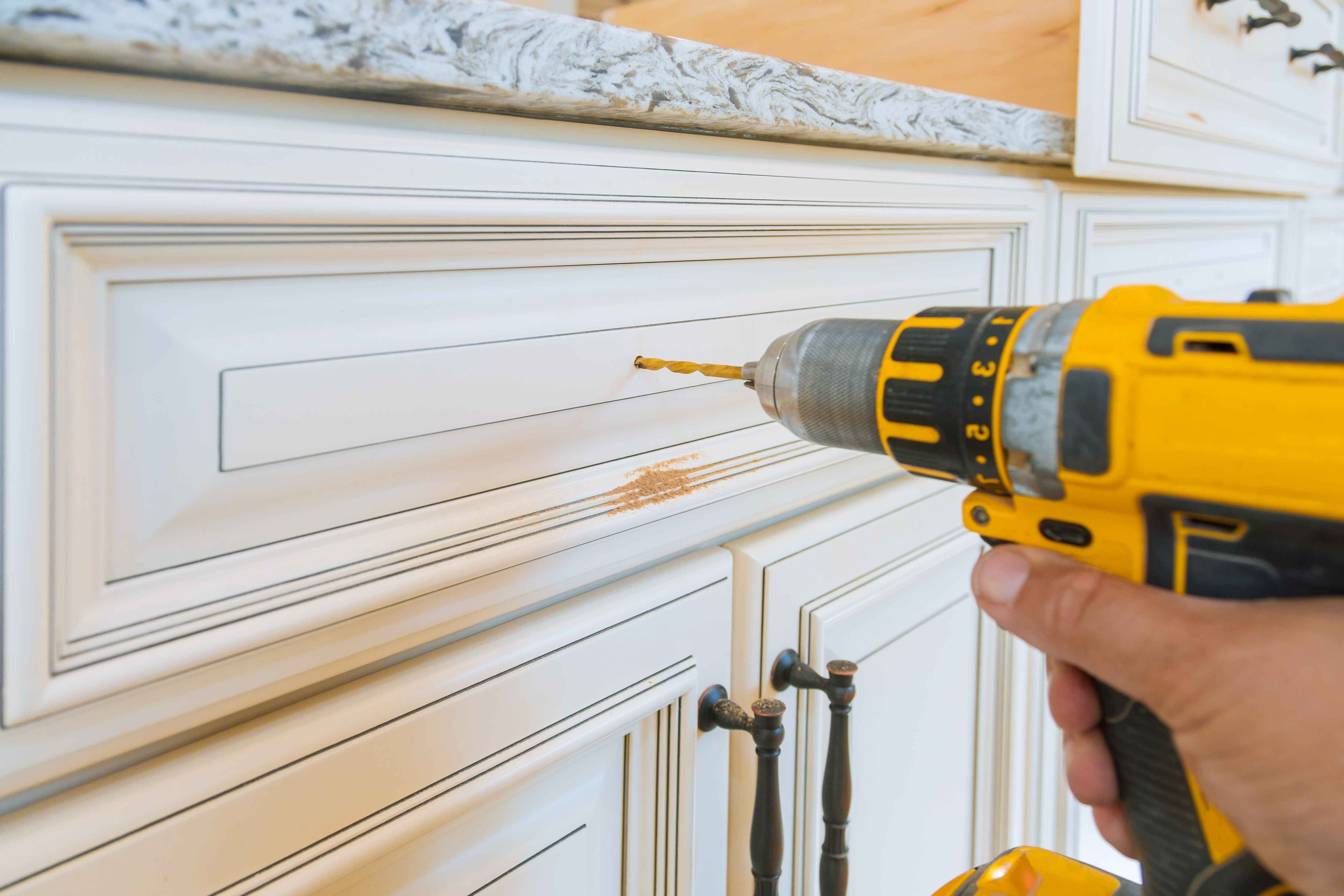 Kitchen cabinets being refinished