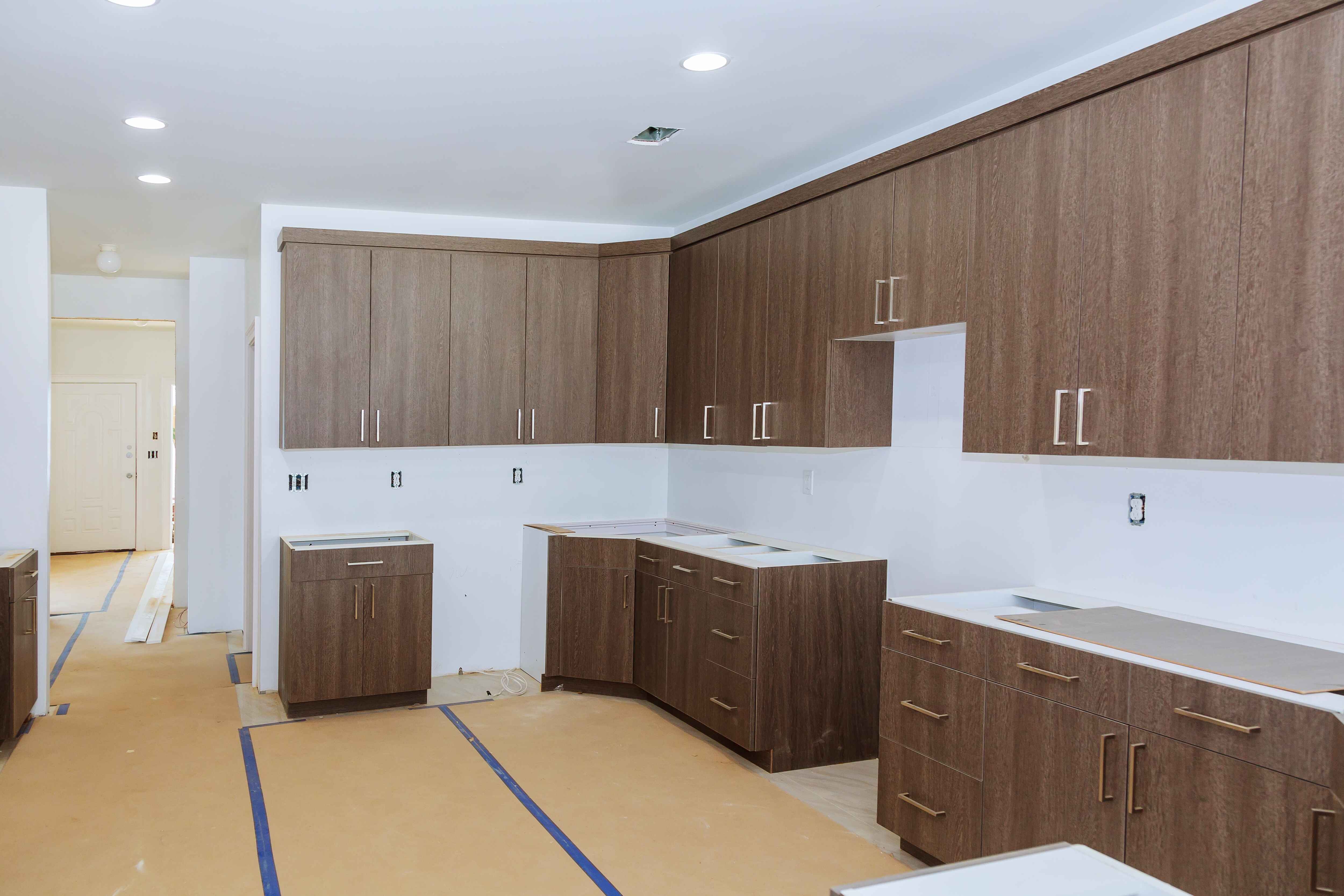 Newly installed kitchen cabinets